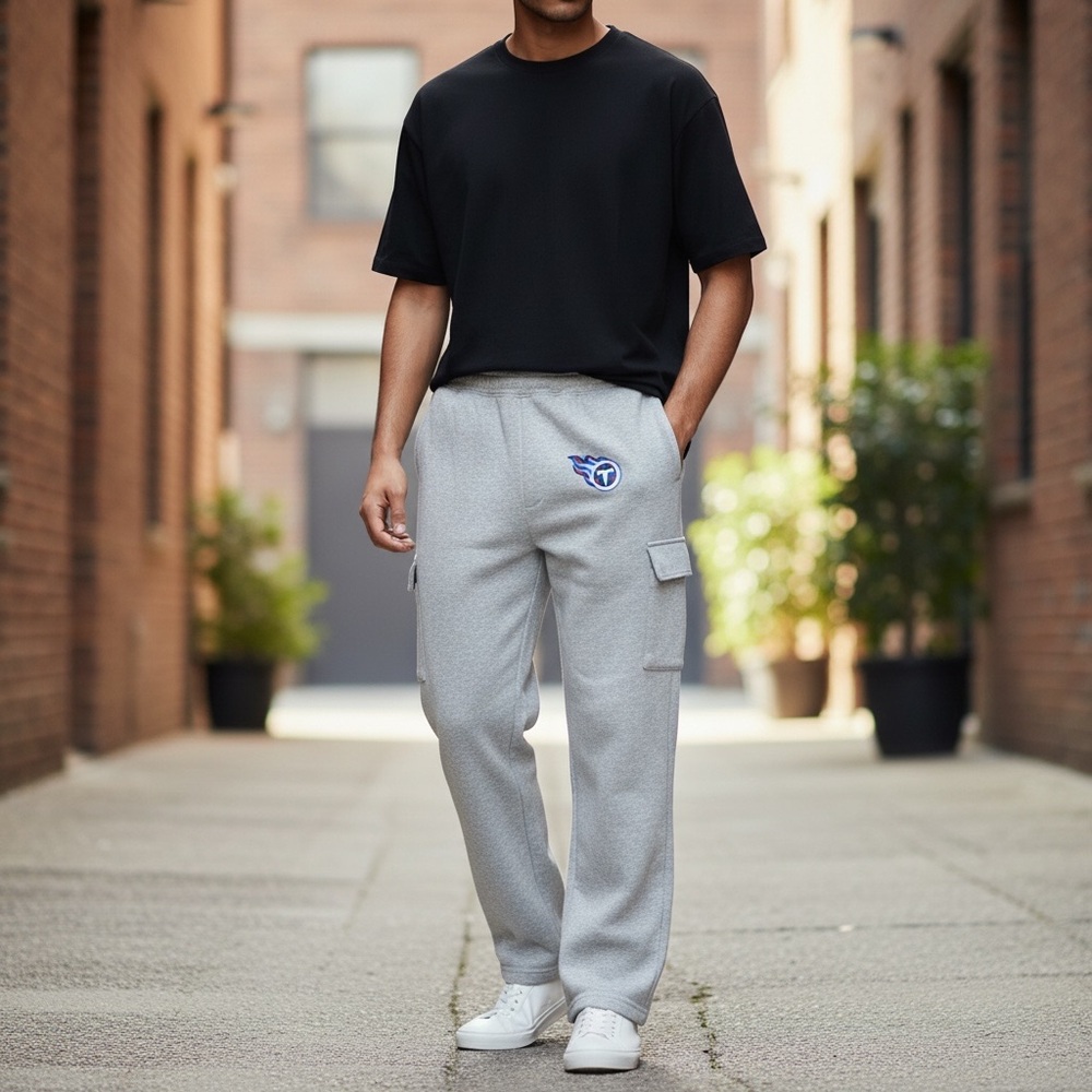 Men's Gray Cargo Sweatpants -Tennessee Titans  Logo Casual Joggers